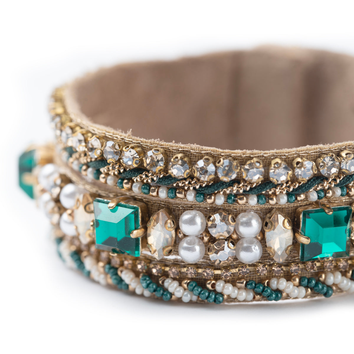 Detail of Deepa by Deepa Gurnani Handmade Calita Bracelet in Emerald color
