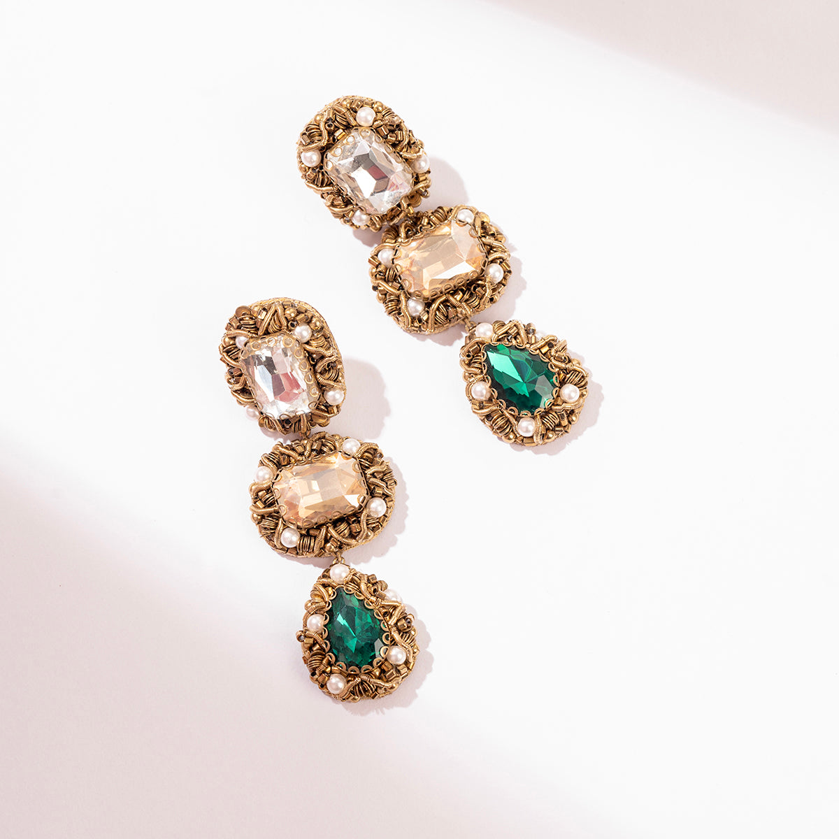 Deepa Gurnani Handmade Indu Earrings in Emerald color