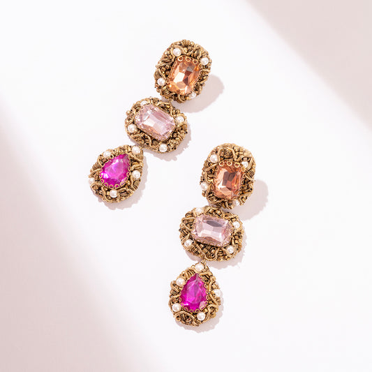 Deepa Gurnani Handmade Indu Earrings in Fuchsia color