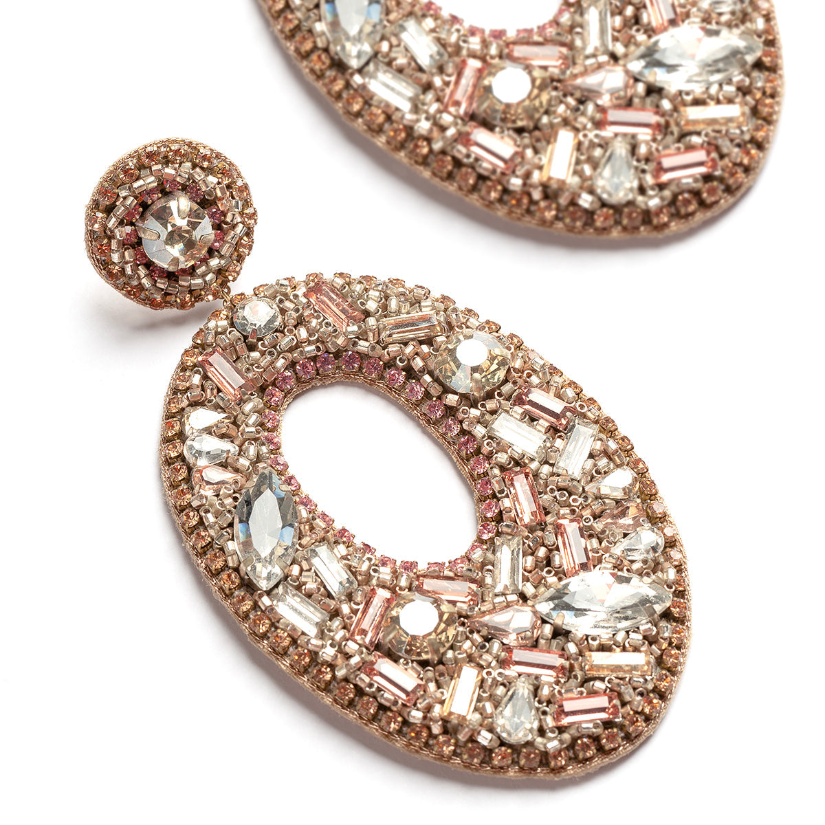 Detail of Deepa Gurnani handmade the Lainey earrings in pastel multi color
