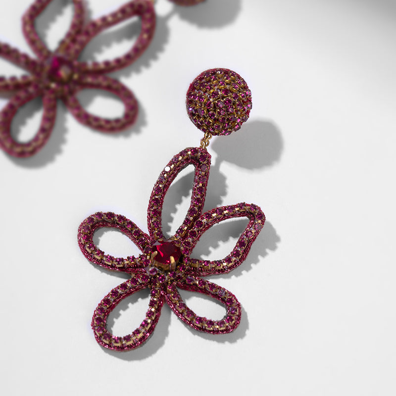 Detail Of Deepa by Deepa Gurnani Handmade Fiorella Earrings In Fuchsia Color