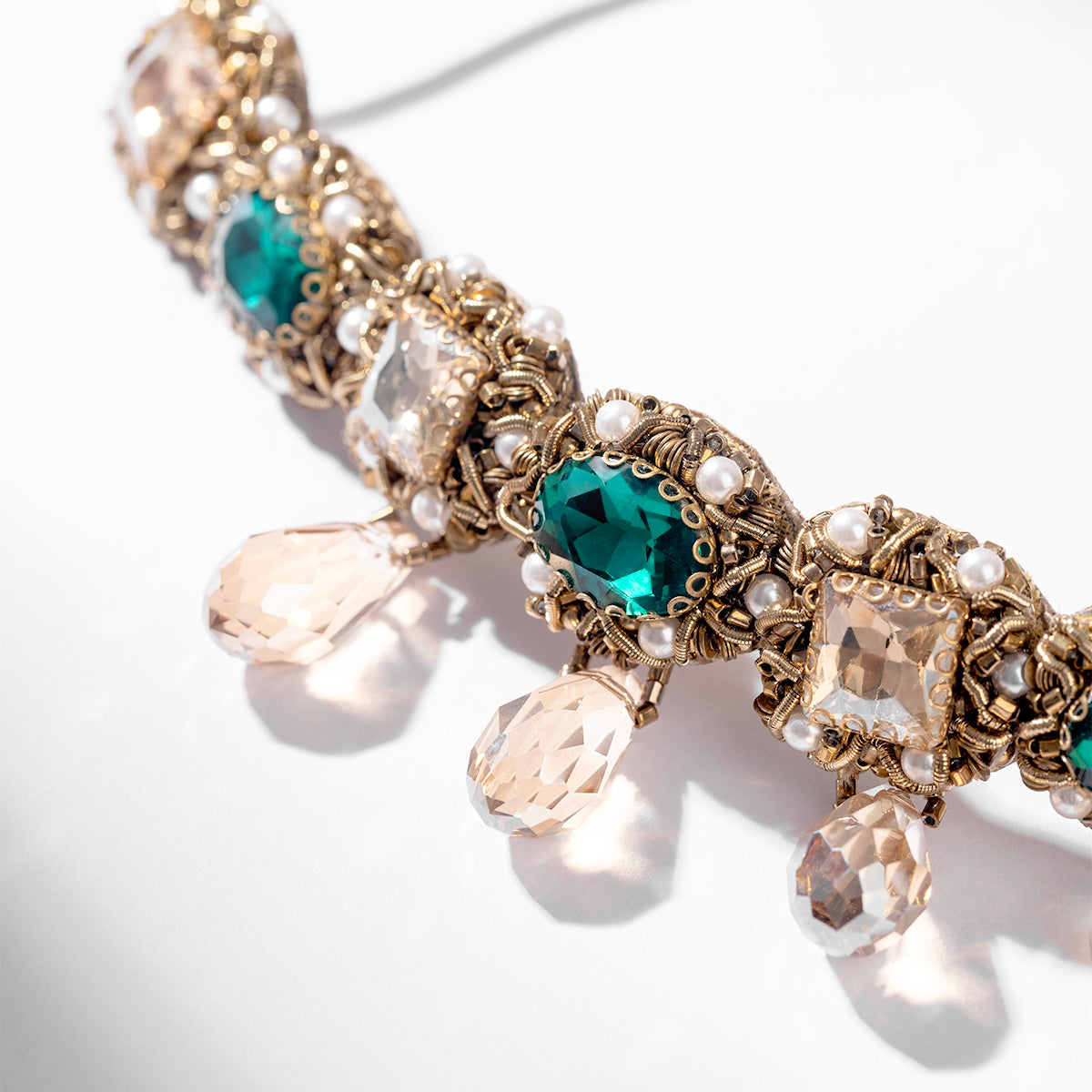 Detail of Deepa Gurnani Handmade Indu Necklace in Emerald Color