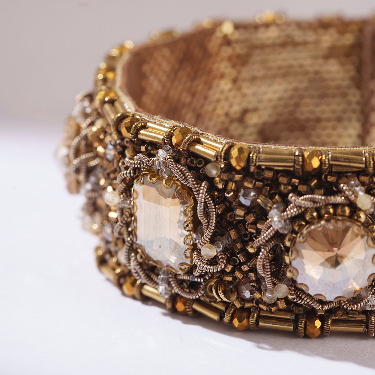 Detail of Deepa Gurnani Handmade Arnaz bracelet in Gold color