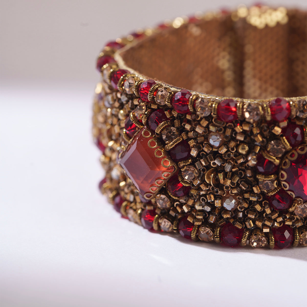 Detail of Deepa Gurnani Handmade Anika Bracelet in Ruby color