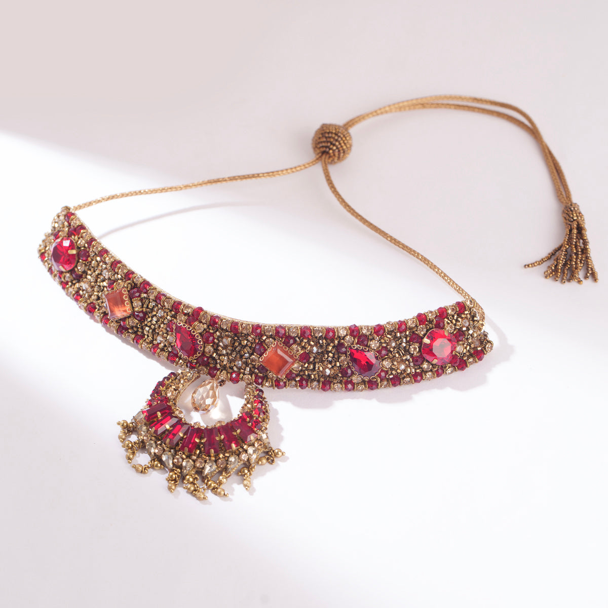 Deepa Gurnani Handmade Dalima Necklace in Ruby color