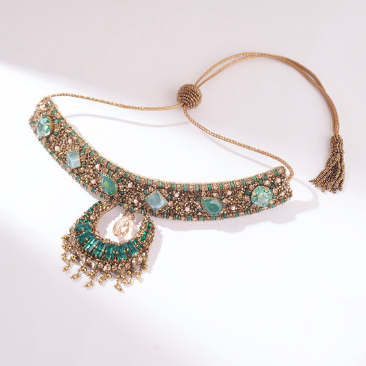 Deepa Gurnani Handmade Dalima Necklace in Emerald Color