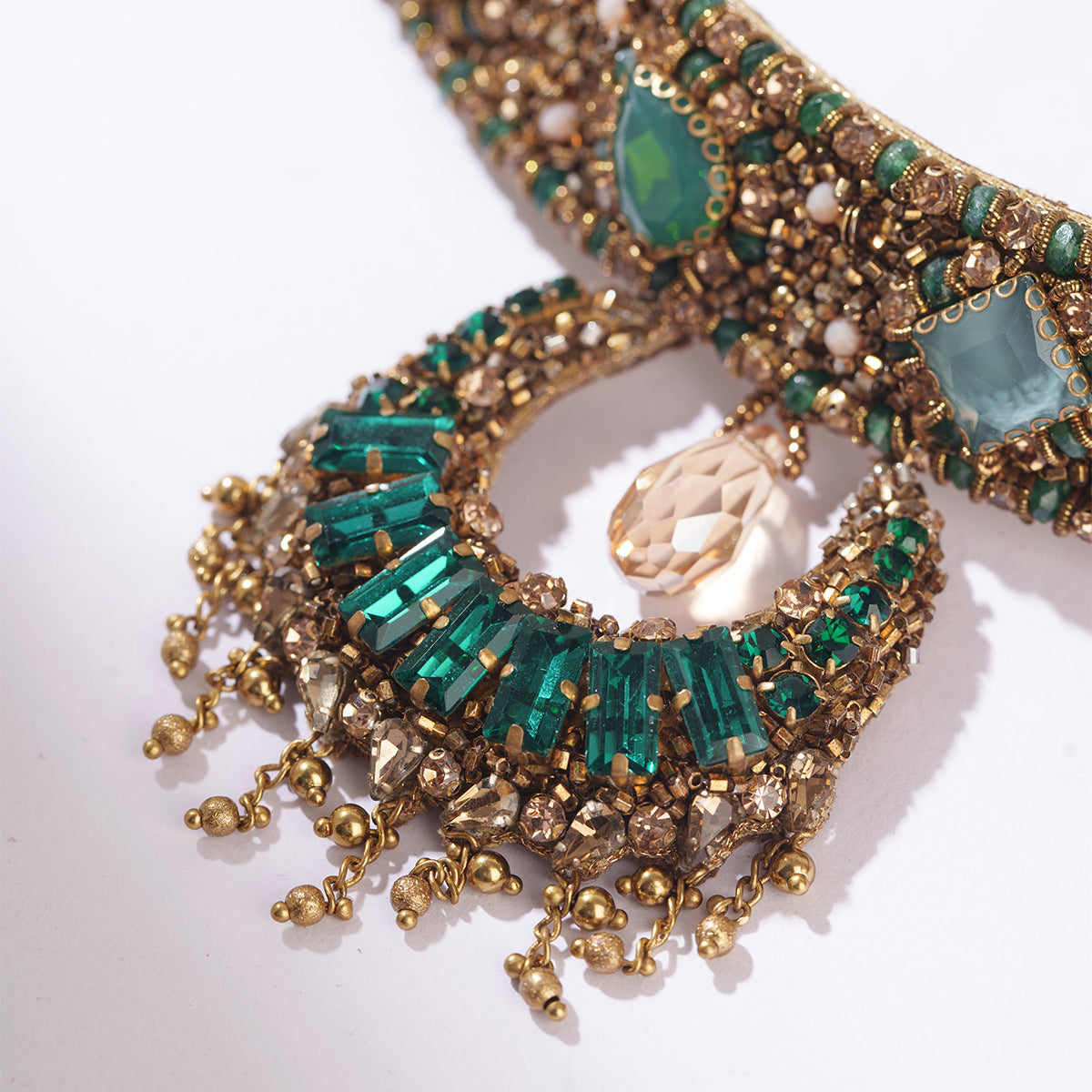Detail of Deepa Gurnani Handmade Dalima Necklace in Emerald Color