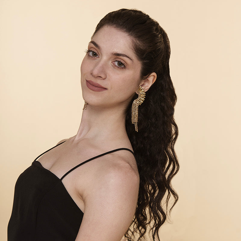 Model Wearing Handmade Deepa by Deepa Gurnani Gold Estella Earrings