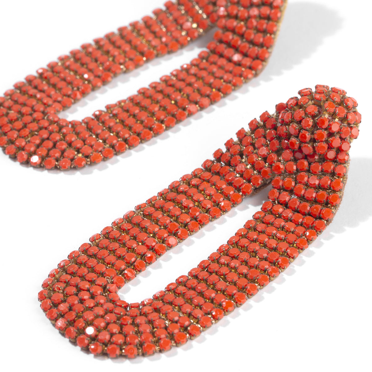 Detail Of Our light weight Bianca Earrings are handmade with glass crystals in an oval drop shape.