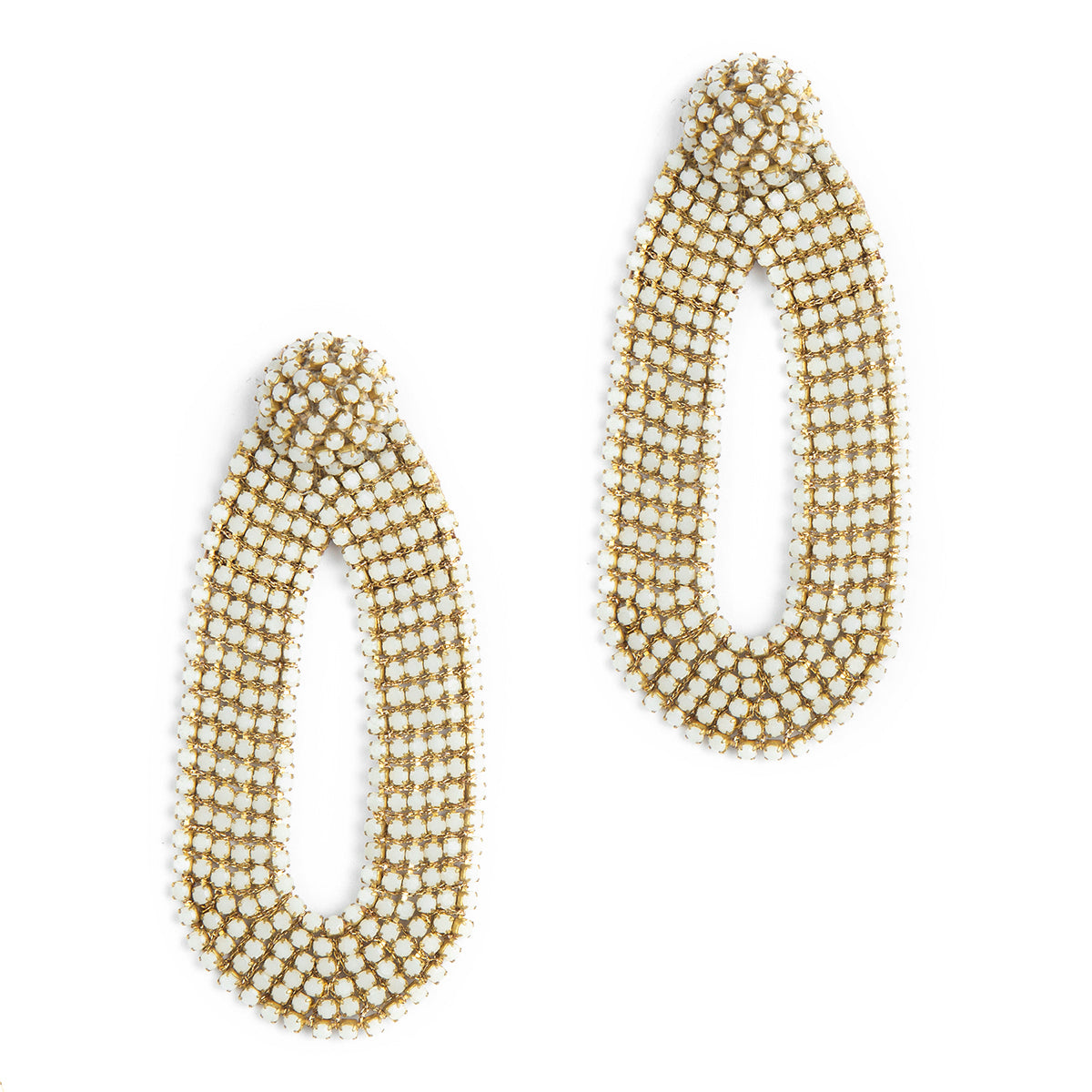 Our light weight Bianca Earrings are handmade with glass crystals in an oval drop shape.