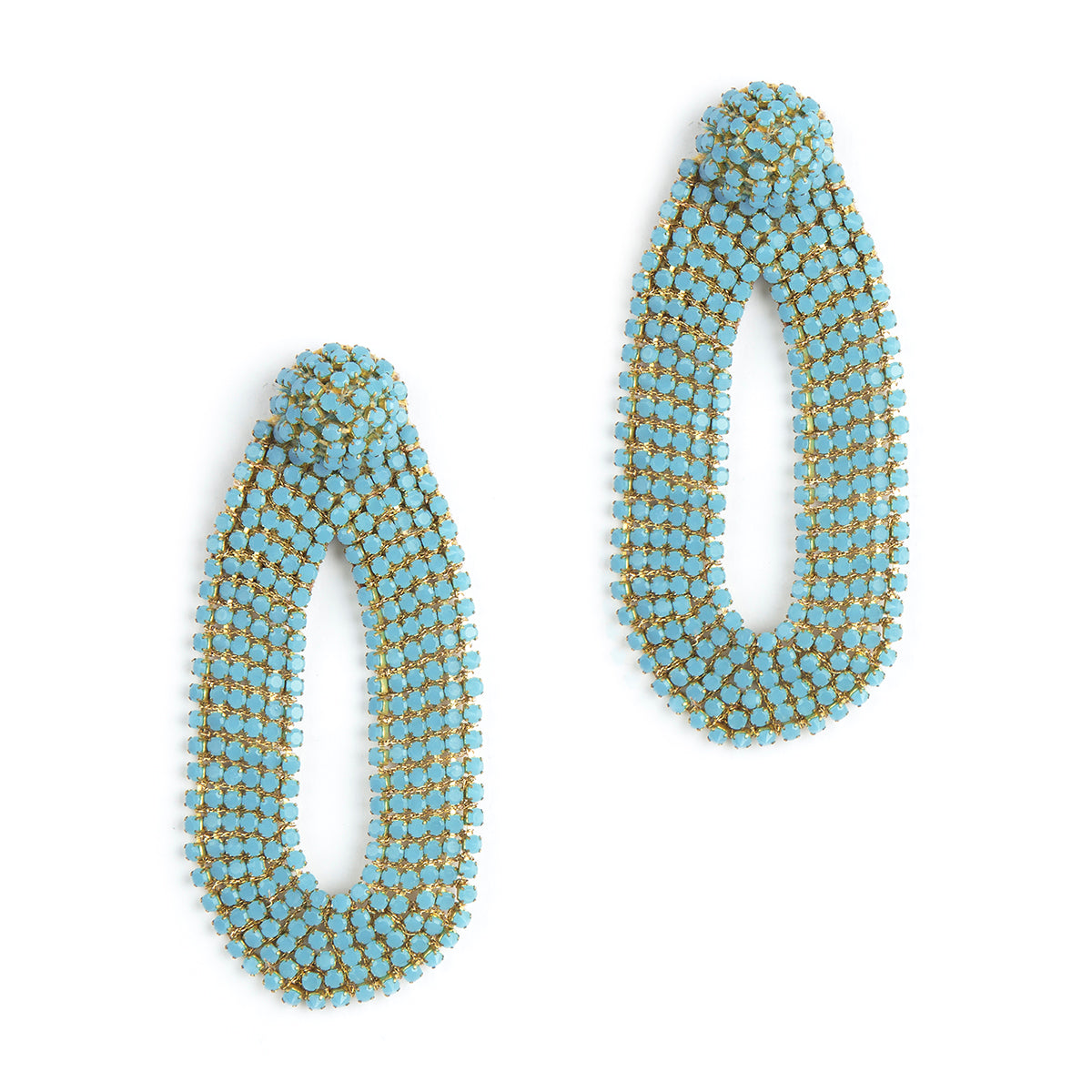 Our light weight Bianca Earrings are handmade with glass crystals in an oval drop shape.