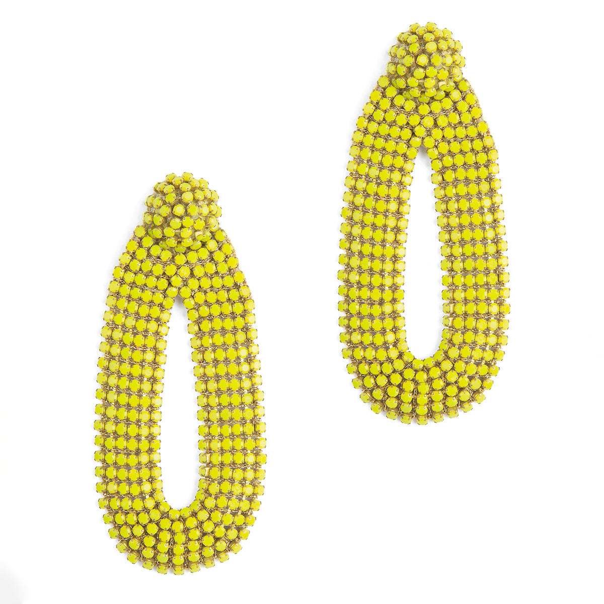 Our light weight Bianca Earrings are handmade with glass crystals in an oval drop shape.