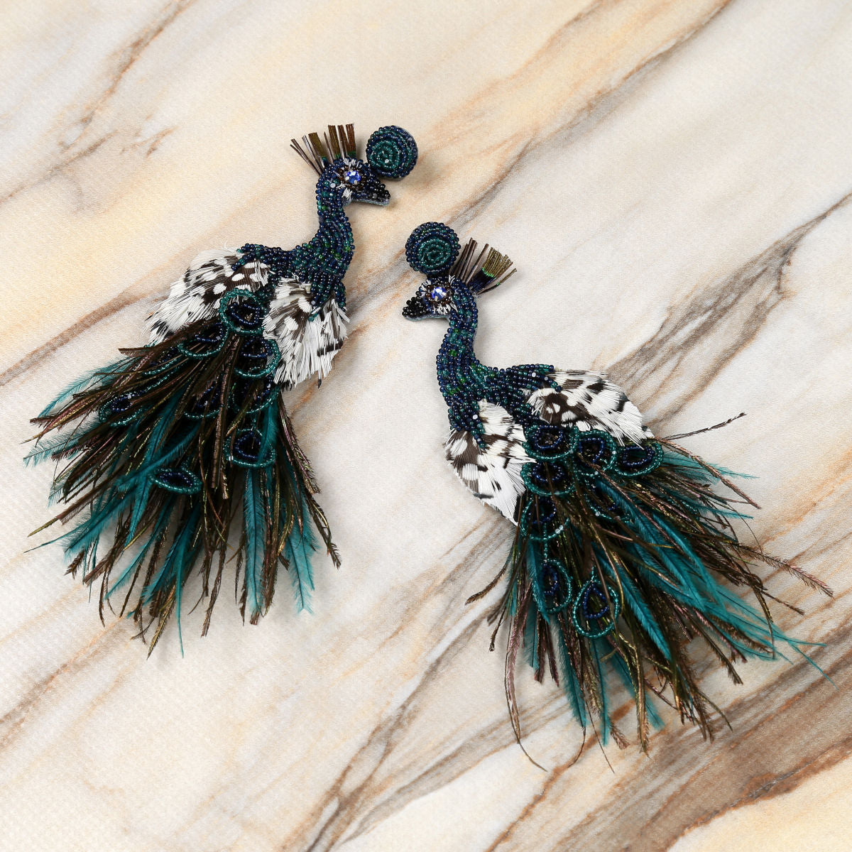 Handmade Peacock Earrings with Feather Accents