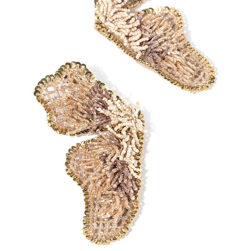Detail of Deepa Gurnani Handmade Lanelle Earrings in beige color