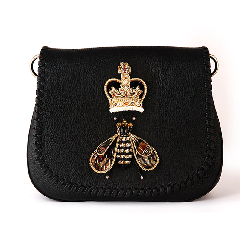 Deepa Gurnani handmade Queen Bee Handbag in Powder Black color
