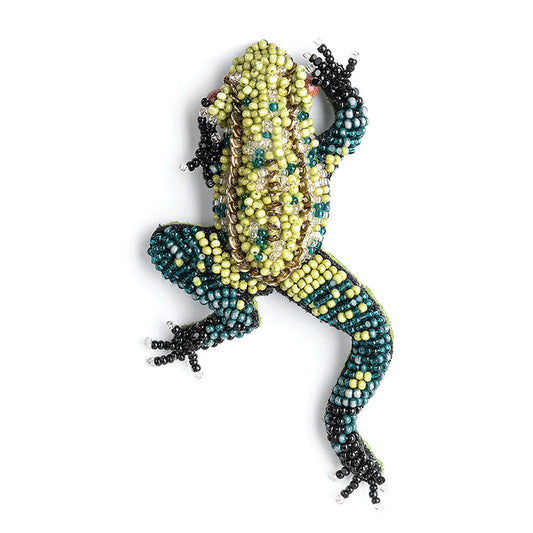 Deepa Gurnani handmade Frog brooch in green color.