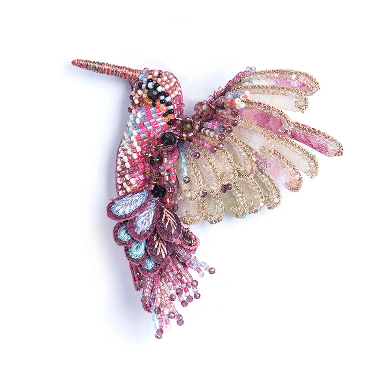 Deepa Gurnani handmade Hummingbird brooch in fuchsia color