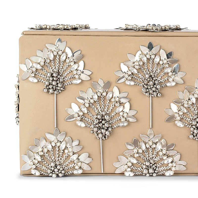 Detail Of Deepa Gurnani Edeline Clutch in Silver color