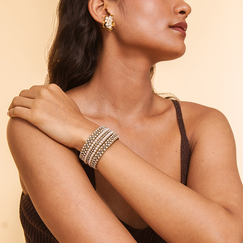 Model Wearing Handmade Deepa by Deepa Gurnani Virginia Cuff in Gold color