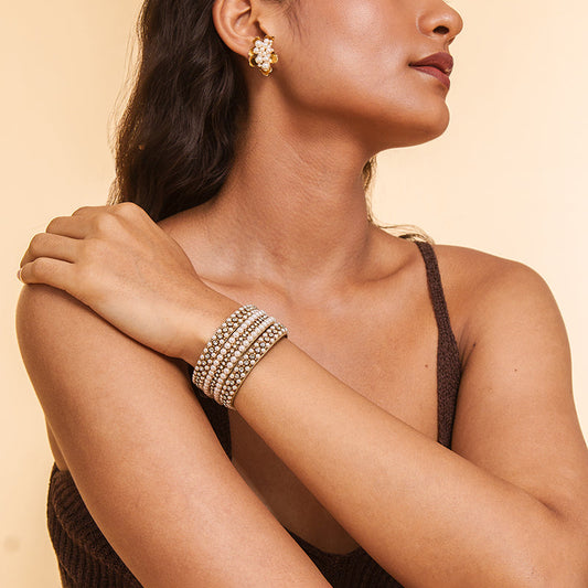 Model Wearing Handmade Deepa by Deepa Gurnani Virginia Cuff in Gold color