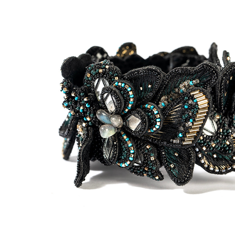 Detail of Deepa Gurnani Handmade Monisha Cuff in Black color