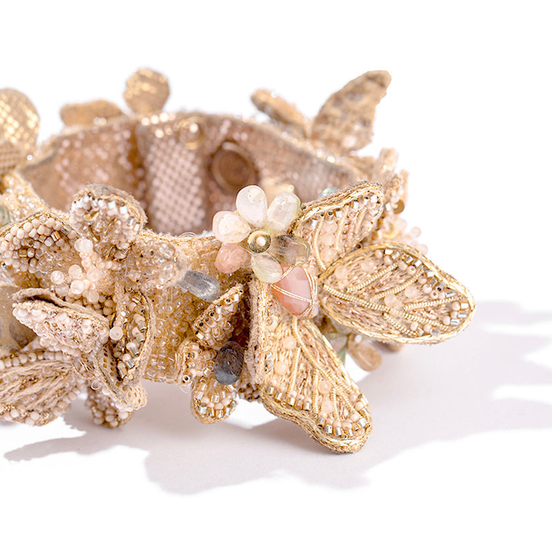 Detail of Deepa Gurnani Handmade Linus Cuff in Beige color