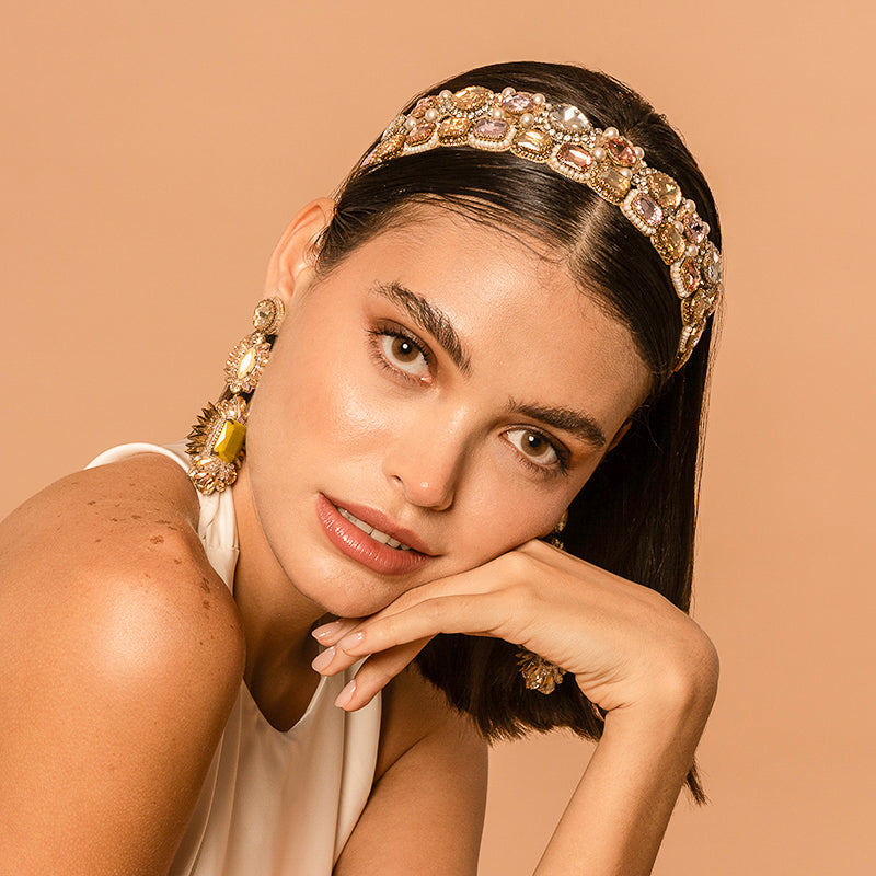 Model wearing our Deepa by Deepa Gurnani Handmade Connan Headband in Multi color