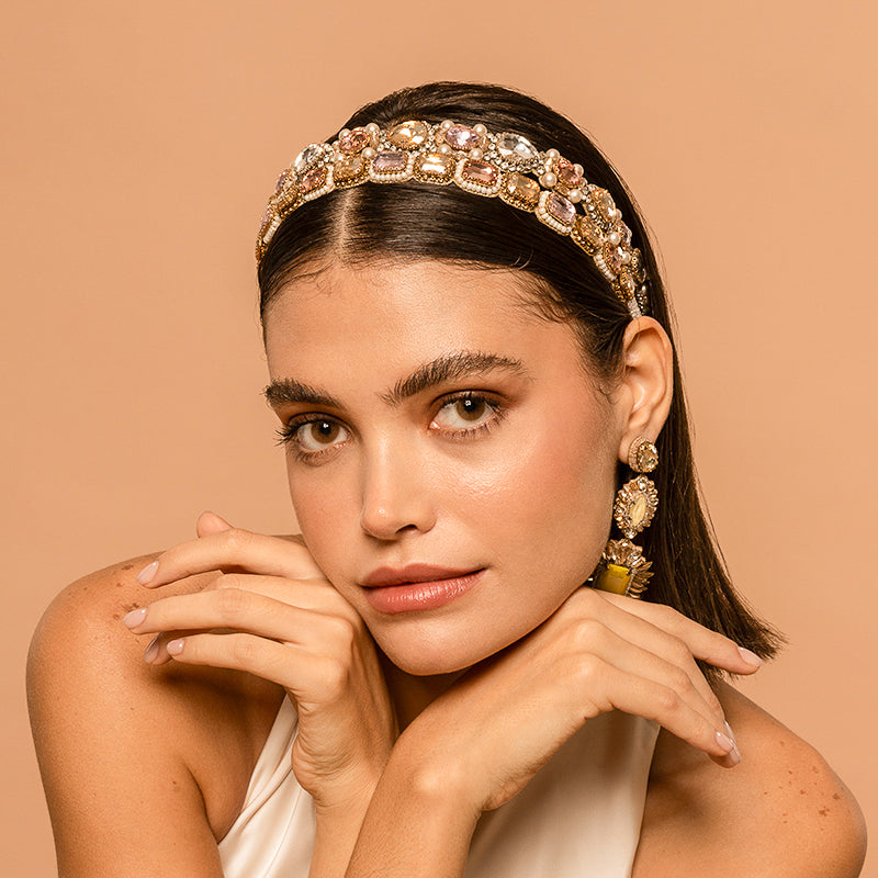 Model Wearing Deepa by Deepa Gurnani Handmade Vila Headband in Multi color