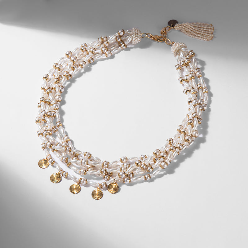 Deepa by Deepa Gurnani Handmade Saravia Necklace in Ivory color