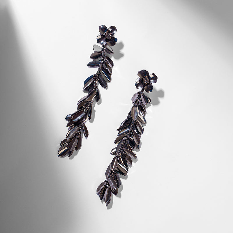 Deepa by Deepa Gurnani Handmade Demeter Earrings in Gunmetal color