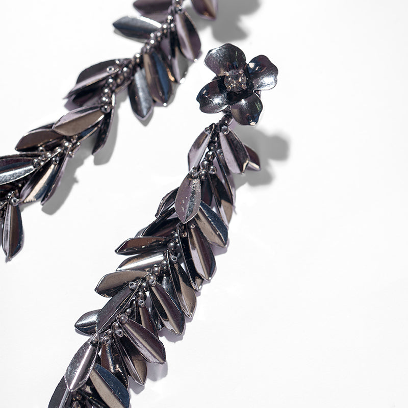 Detail of  Deepa by Deepa Gurnani Handmade Demeter Earrings in Gunmetal color