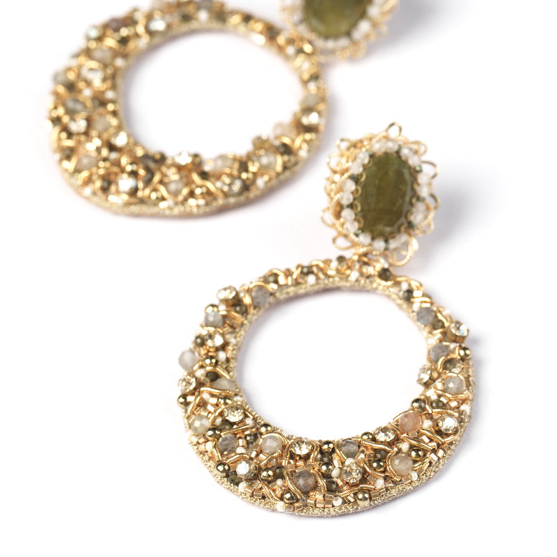 Detail Of Handmade Deepa Gurnani Isidore Earrings in Olive color