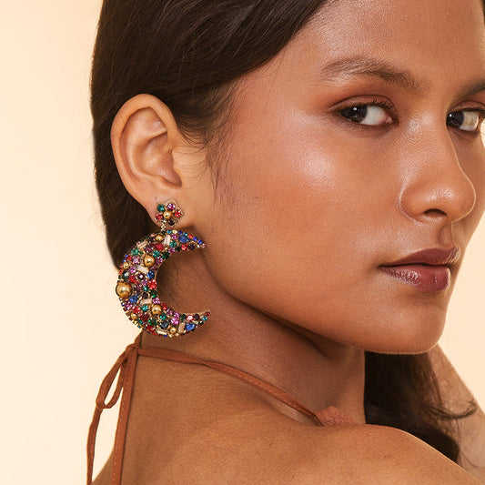 Model Wearing  Deepa by Deepa Gurnani Handmade Lavender Earrings In Multi Color