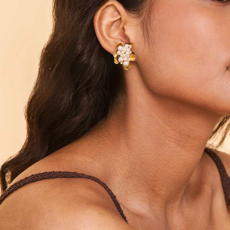 Model Wearing Deepa By Deepa Gurnani Nea Earrings Gold Color