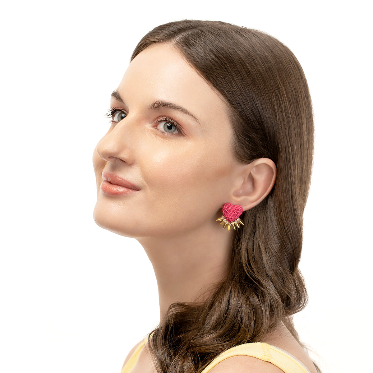 Model wearing Deepa by Deepa Gurnani Handmade Hot Pink Danika Earrings