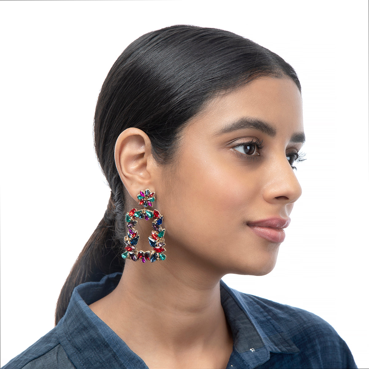 Deepa by Deepa Gurnani handmade crystal earrings on model