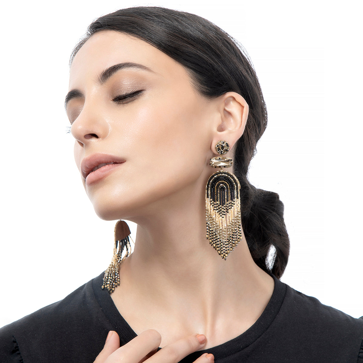 Model wearing our beautiful handmade Ishani earrings