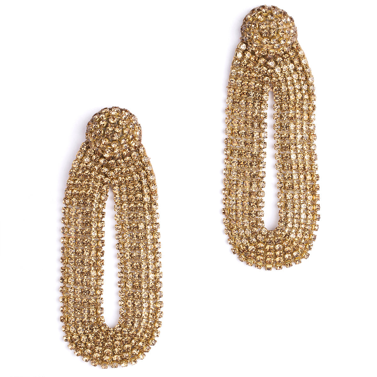 Our light weight Shyna Earrings are handmade with glass crystals in an oval drop shape.