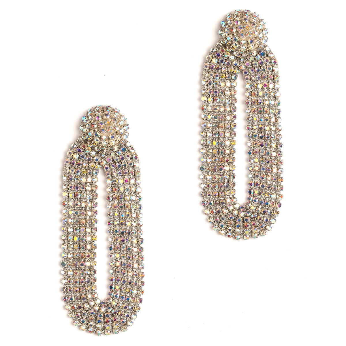 Our light weight Shyna Earrings are handmade with glass crystals in an oval drop shape.