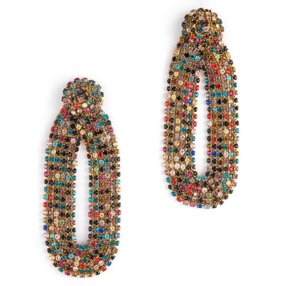 Our light weight Shyna Earrings are handmade with glass crystals in an oval drop shape.