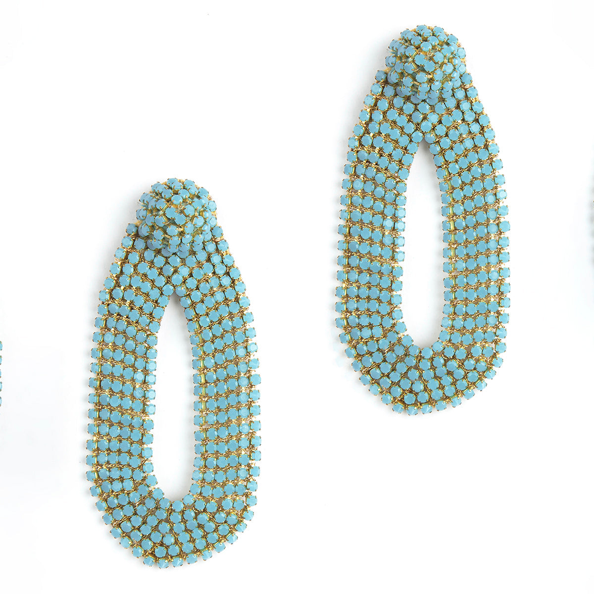 Our light weight Bianca Earrings are handmade with glass crystals in an oval drop shape.