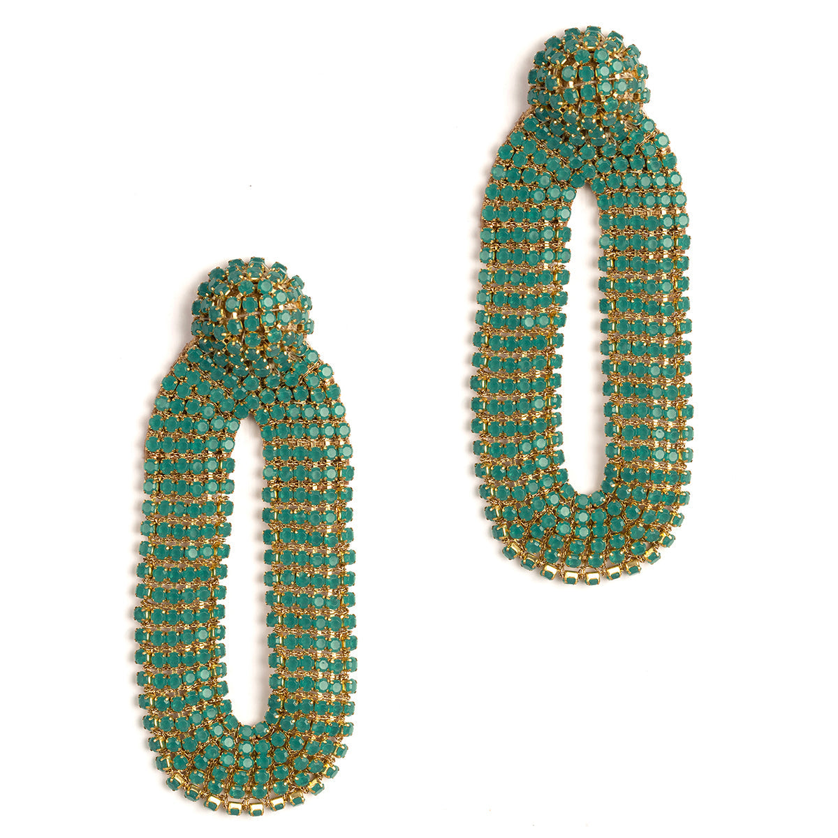 Our light weight Bianca Earrings are handmade with glass crystals in an oval drop shape.