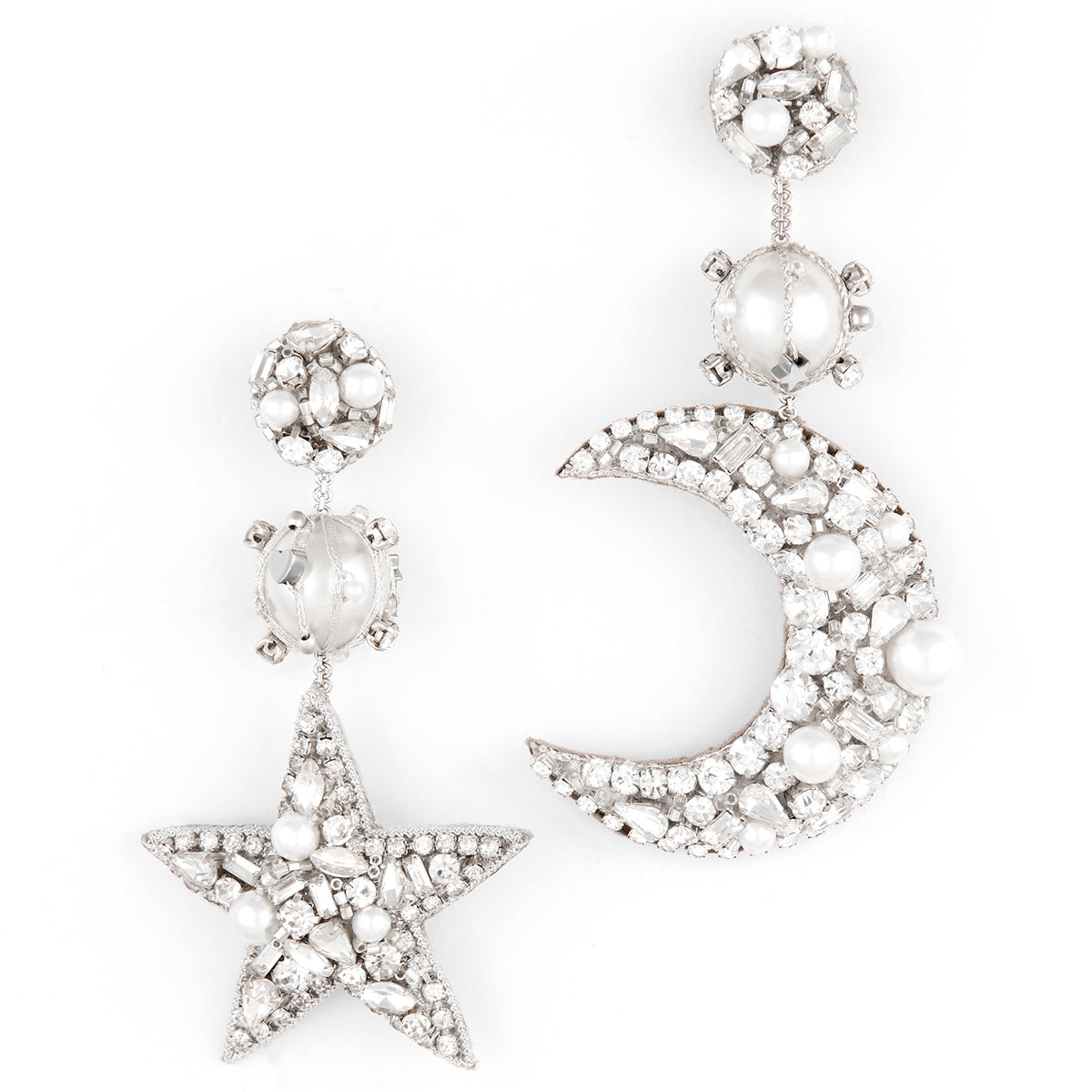 Deepa by Deepa Gurnani Handmade Star and moon shape Mars Earrings in Silver