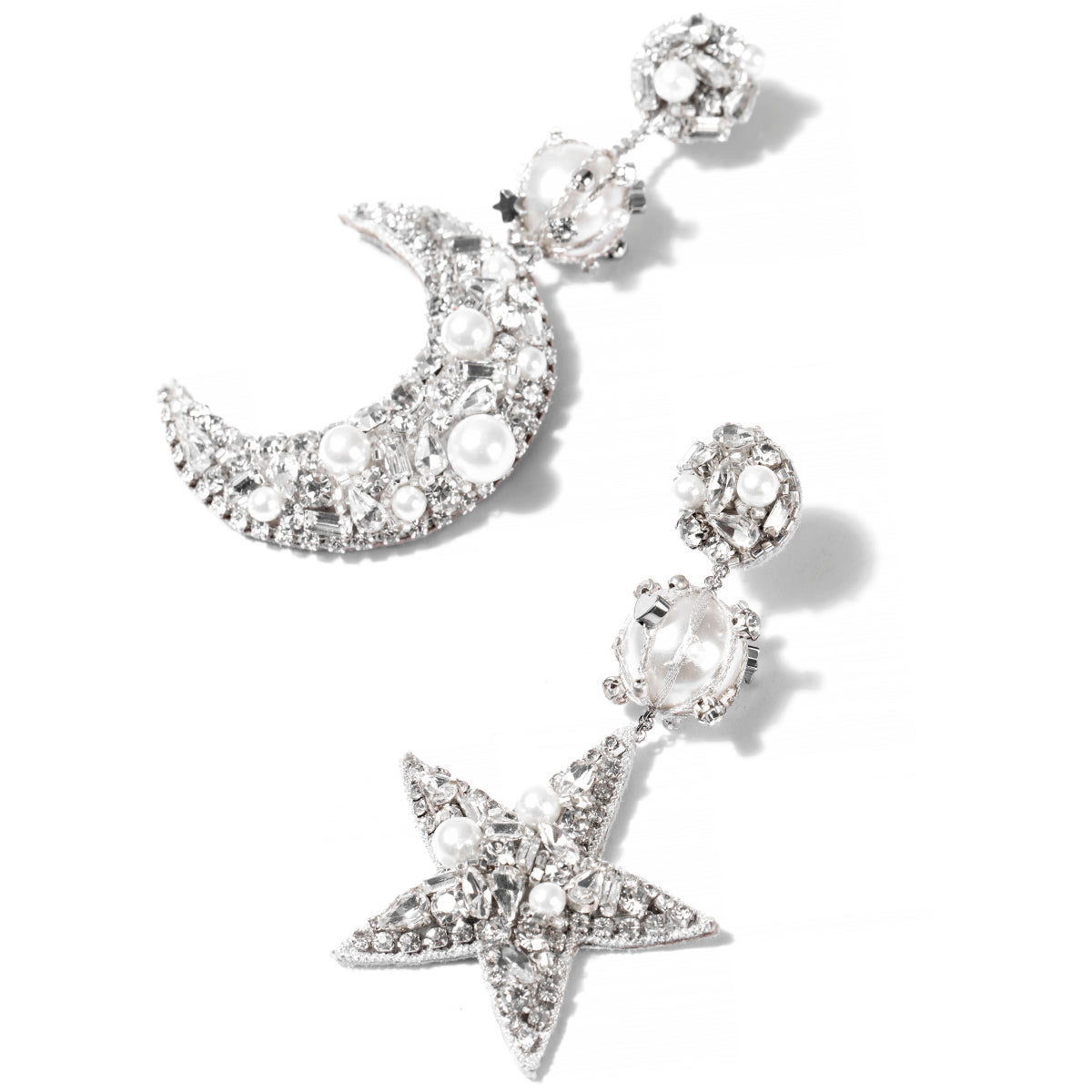 Detail Of Deepa by Deepa Gurnani Handmade Star and moon shape Mars Earrings in Silver