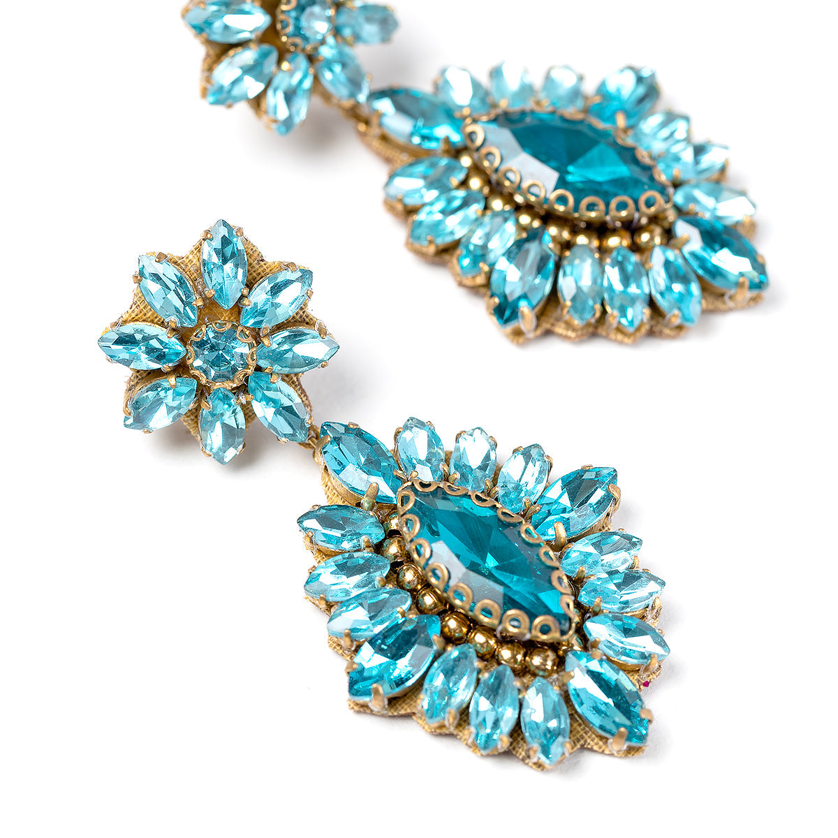 Detail of Deepa By Deepa Gurnani handmade Alianah Earrings in aqua color