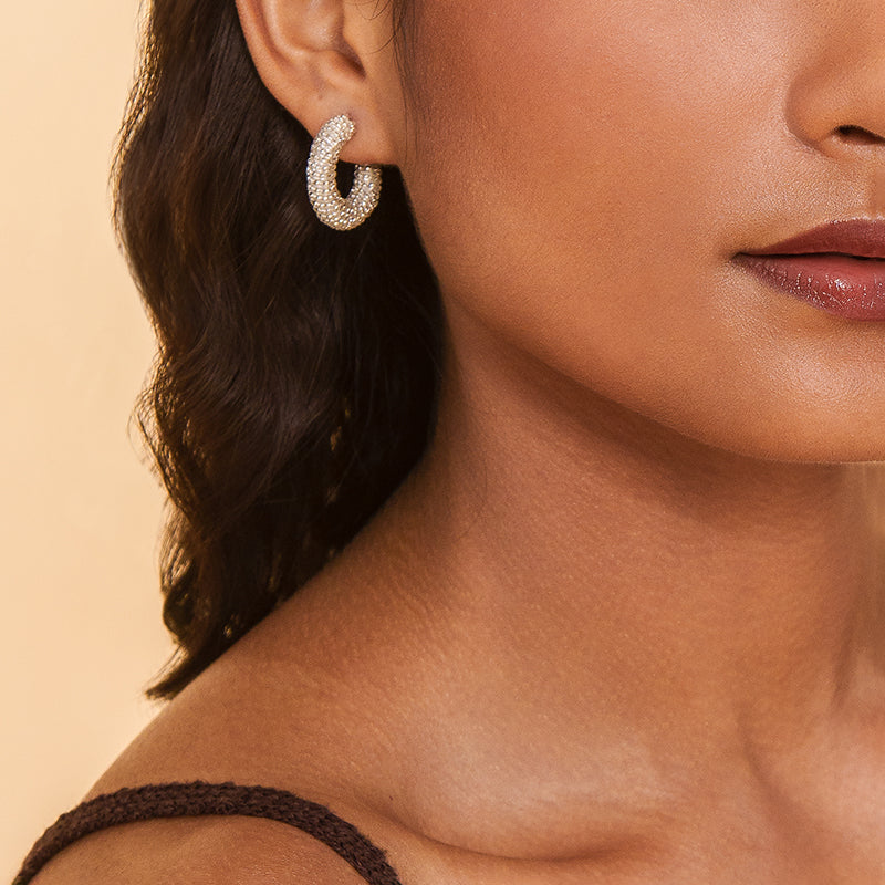 Model Wearing Deepa By Deepa Gurnani Archie Earrings Silver Color