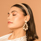 Model Wearing Deepa by Deepa Gurnani Handmade Elenor Earrings In Ivory Color