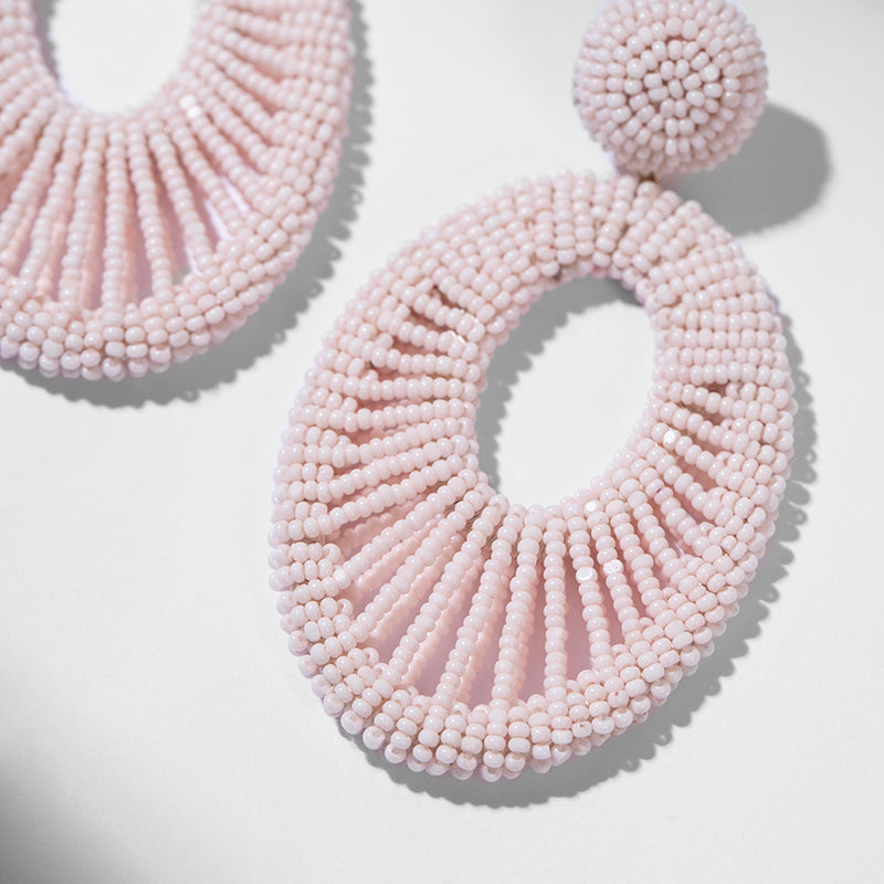 Detail Of Deepa Gurnani handmade Alder Earrings in Baby Pink color