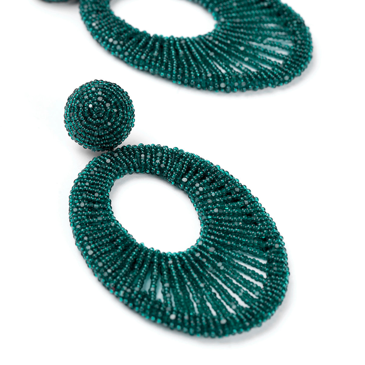 Detail of Deepa Gurnani Handmade Cypress Earrings in Emerald color