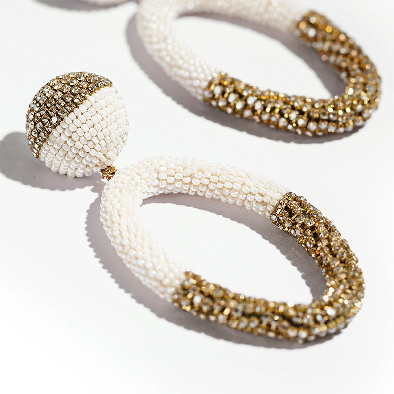 Detail of Deepa Gurnani handmade Lorette Earrings in Ivory color